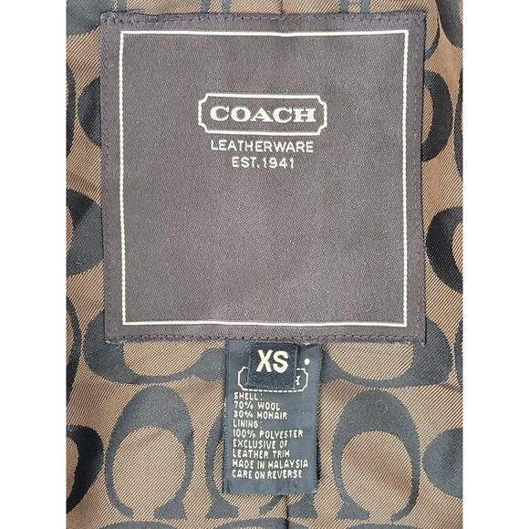 Coach Tan Mohair/Wool Brown Leather Trim Overcoat Sz XS - Picture 13 of 15